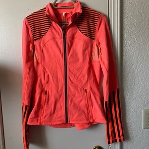 Lululemon Define Jacket Womens 8 Neon Coral Orange Black Striped Full Zip Yoga